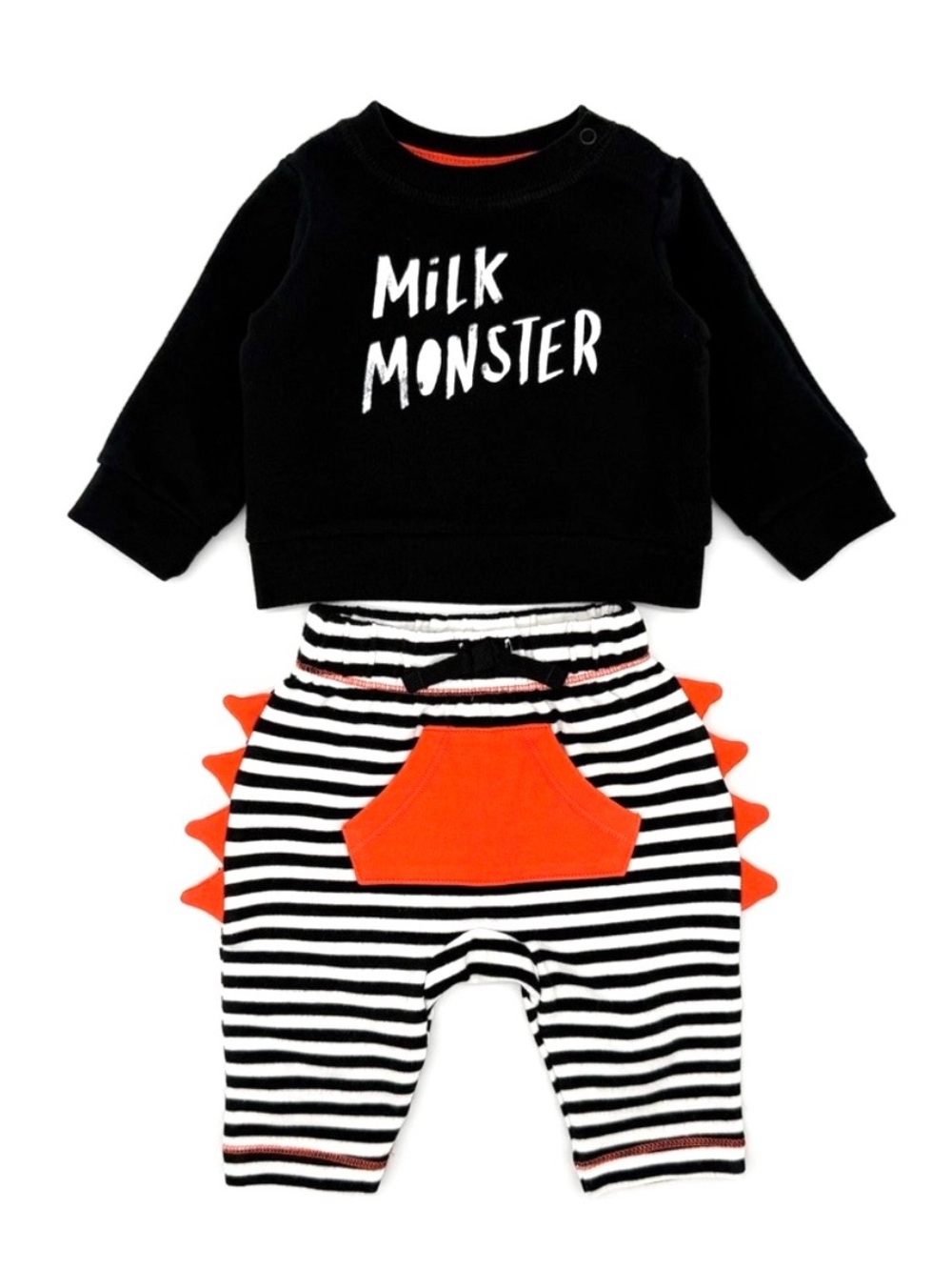 GUC Cat & Jack Baby Boys Halloween Milk Monster Long Sleeve Black Top & Pants Nb